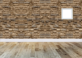 bright empty interior design, stone wall. 3D illustration
