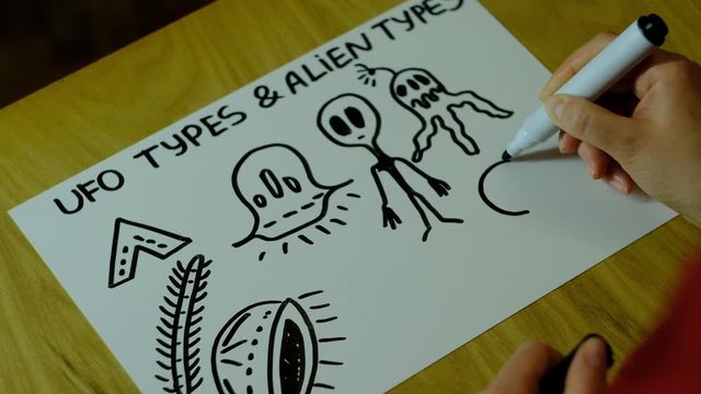 drawn types of aliens and their aircraft