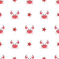 Cute Cartoon Crab and Starfish.