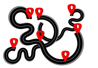 vector many black curve road with red check point isolated on white background transport traffic Large city chaos concept