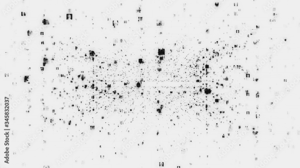 Poster artificial intelligence concept of social network with a stream of unrecognizable people portraits c