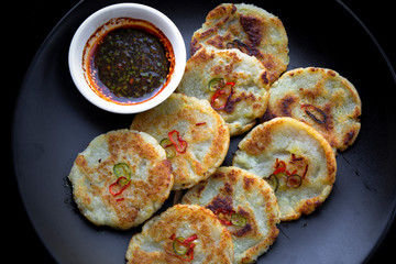 Potato pancake which is called gamjajeon in Korea