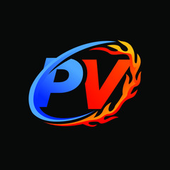 Initial Letters PV Fire Logo Design
