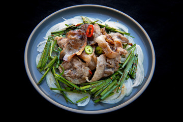 Fried Beef Brisket with garlic chives salad