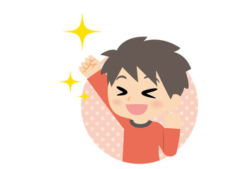 男子の表情　ガッツポーズ