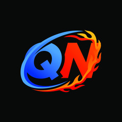 Initial Letters QN Fire Logo Design