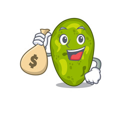 Rich cyanobacteria cartoon design holds money bags