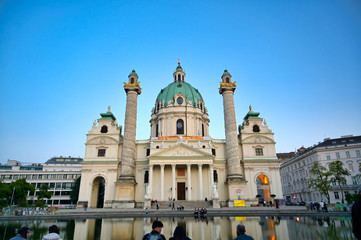 Vienna, Austria - May 18, 2019 - The Karlskirche, or St. Charles Church, is a Baroque church located on the south side of Karlsplatz in Vienna, Austria.