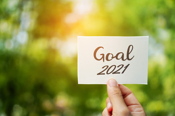 Goal 2021 word on white paper on nature background. Concept of begin for new year plan thing for future.