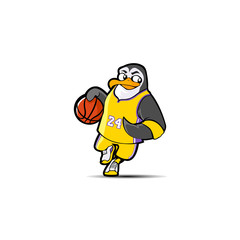 mascot cute penguin basketball character illustration