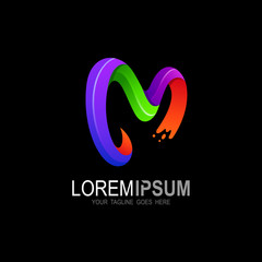 M logo and water drop icon template, Colorful design