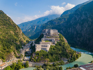 Aerial view of Fort of Bard, Aosta Valley, Italy