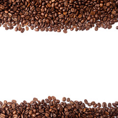 Roasted coffee beans close up background on isolated white background square￼