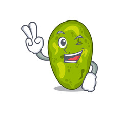 Happy cyanobacteria cartoon design concept with two fingers