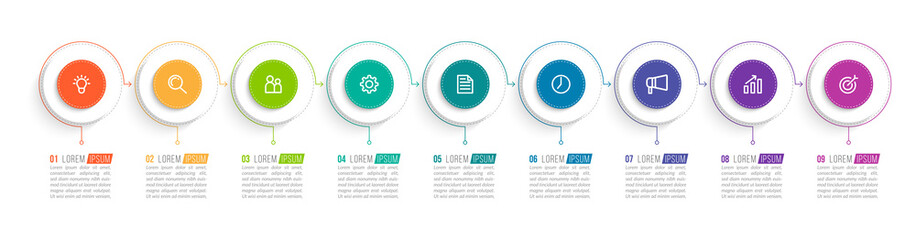 Minimal infographic template design with numbers nine options or steps.