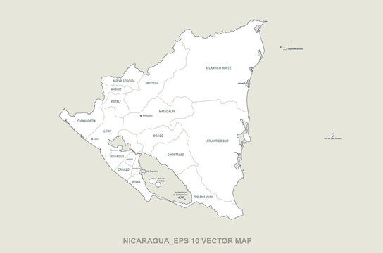 nicaragua map. vector map of nicaragua in central america country.
