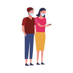 young couple using face masks for covid19