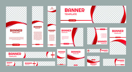 set of creative web banners of standard size with a place for photos. Business ad banner. Vertical, horizontal and square template. vector illustration EPS 10