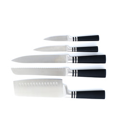 Set of chef's kitchen knife isolated on white background, included clipping path, Cutting sharp knife.
