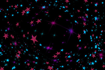 Multicolor watercolor brushed stars pattern on black
