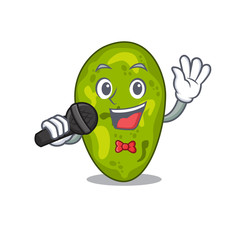 Talented singer of cyanobacteria cartoon character holding a microphone