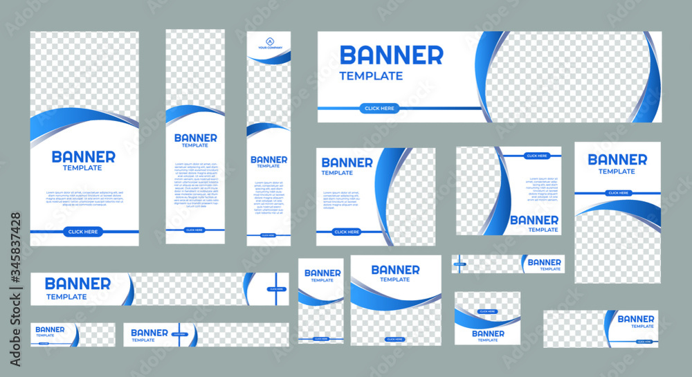 Fototapete set of creative web banners of standard size with a place for photos. Business ad banner. Vertical, horizontal and square template. vector illustration EPS 10