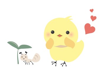 アリを可愛がるヒヨコ