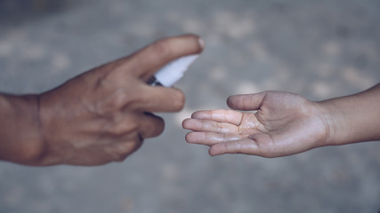 mother injected alcohol with the boy's hand to protect against the covid-19 virus.
