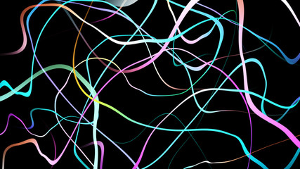 Multi color curve wave line gradient abstract on black background.
