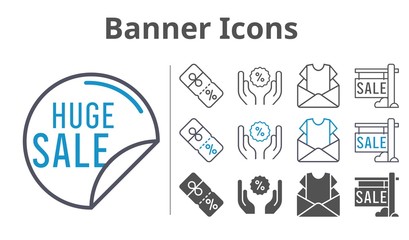 banner icons icon set included newsletter, sale, discount icons