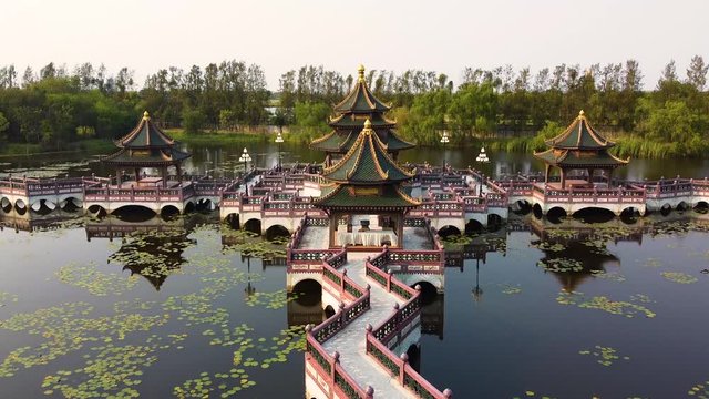 Beautiful Aerial Chinese Architecture in Ancient city Thailand  , Muang Boran from above