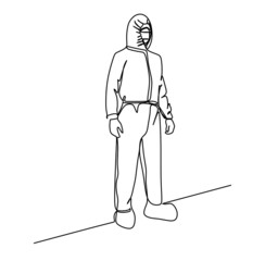 Obraz premium Man in protective suit - Continuous single line hand drawing vector illustration
