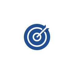 Logo bulls eye and arrow in blue color. Vector design logo template.