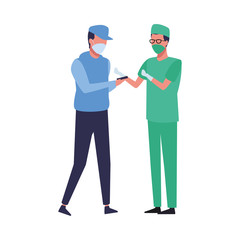 surgeon and man using face mask for covid 19