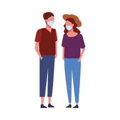young couple using face masks for covid19