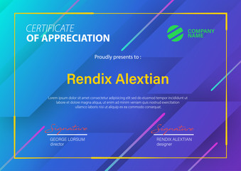 Certificate of Appreciation template, with Geometric hipster triangular background. Vector Illustration