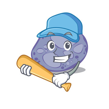 Picture of Blue planctomycetes cartoon character playing baseball