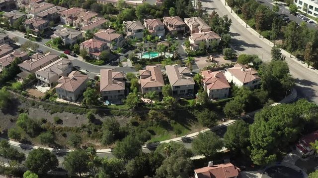 Calabasas luxury houses in wealthy neighborhood, aerial view
