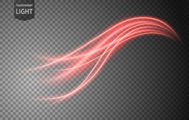 Abstract red wavy line of light with a transparent background, isolated and easy to edit