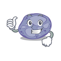 Blue planctomycetes cartoon character design making OK gesture