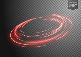 Abstract red wavy line of light with a transparent background, isolated and easy to edit