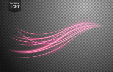 Abstract pink wavy line of light with a transparent background, isolated and easy to edit