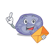 Happy blue planctomycetes mascot design concept with brown envelope