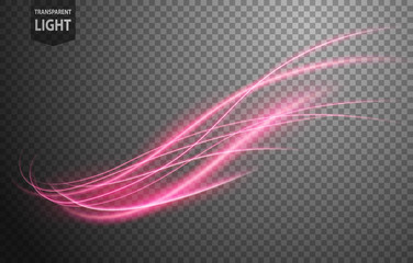Abstract pink wavy line of light with a transparent background, isolated and easy to edit