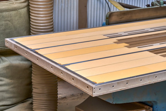 Joinery. Design of the countertop dining table. Countertop aluminum frame manufacturing process