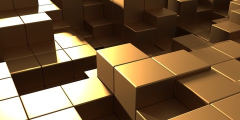 Luxury golden background. Gold glossy cubes array