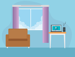 Fototapeta premium scene living room place with couch vector illustration design