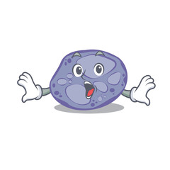 Cartoon design style of blue planctomycetes has a surprised gesture