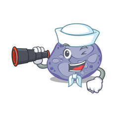 A cartoon icon of blue planctomycetes Sailor with binocular