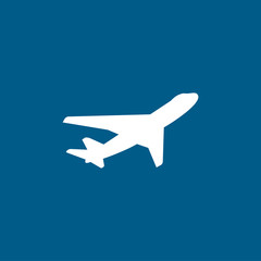 Fototapeta na wymiar Airplane Icon On Blue Background. Blue Flat Style Vector Illustration